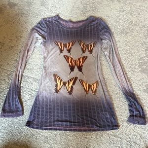 Free People purple/blue ombré long sleeved tee with butterflies